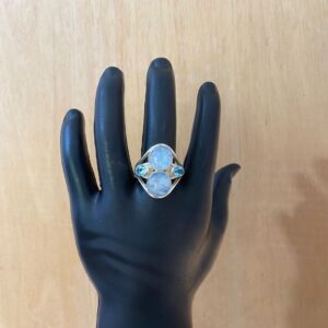 Anel estruturado Pedra da lua com Topázio azul